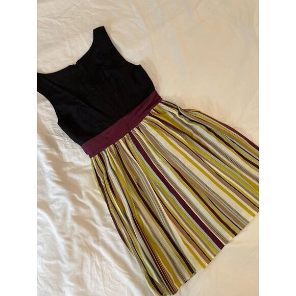 Anthropologie Burlap Brand Striped Dress With Embellished Rosette Bodice & Waist - Picture 2 of 7